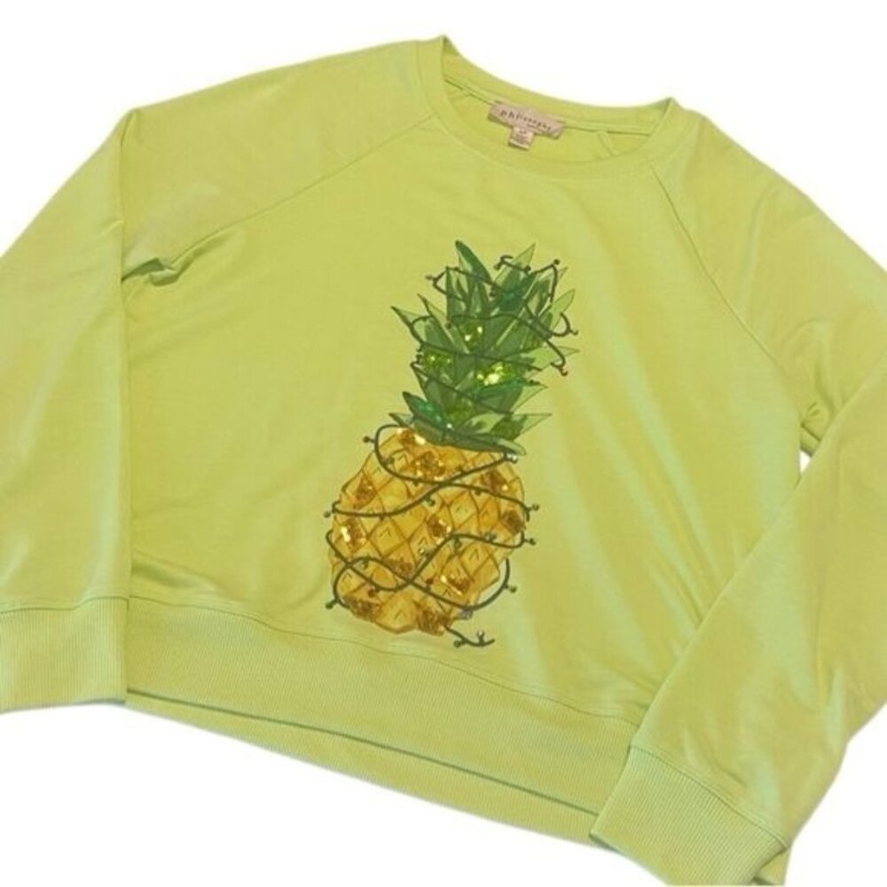 Philosophy Bright Green Pineapple Sequin Holiday Knit Pullover Top Size Small